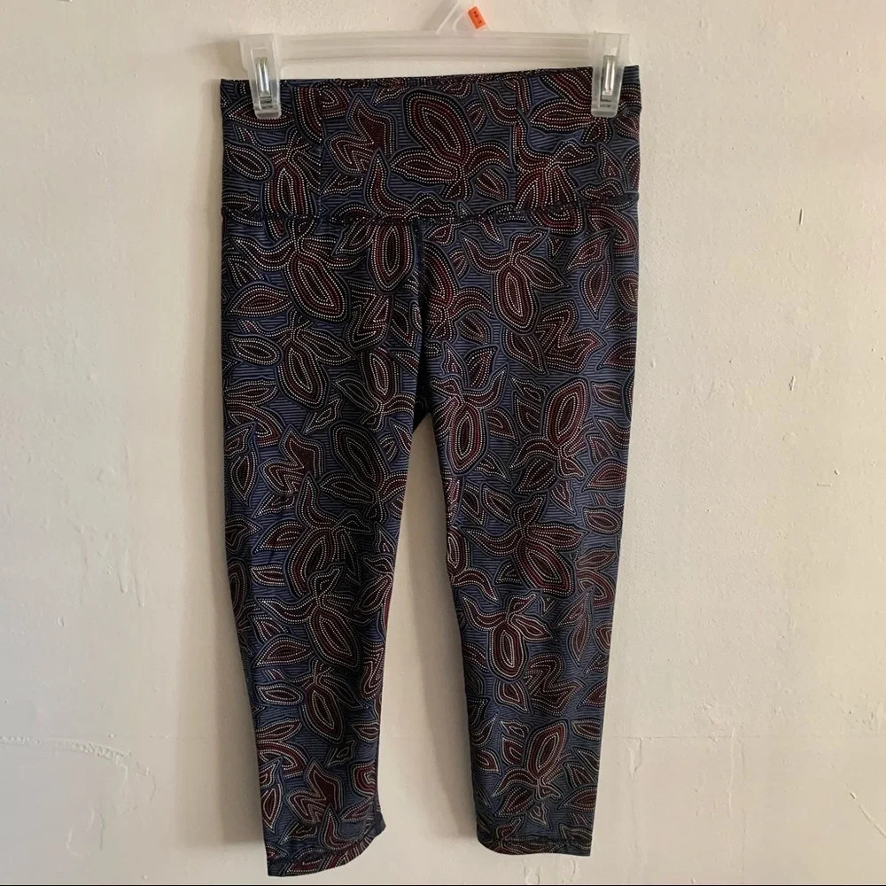 Manduka Navy Blue Geometric Crop Leggings Size S